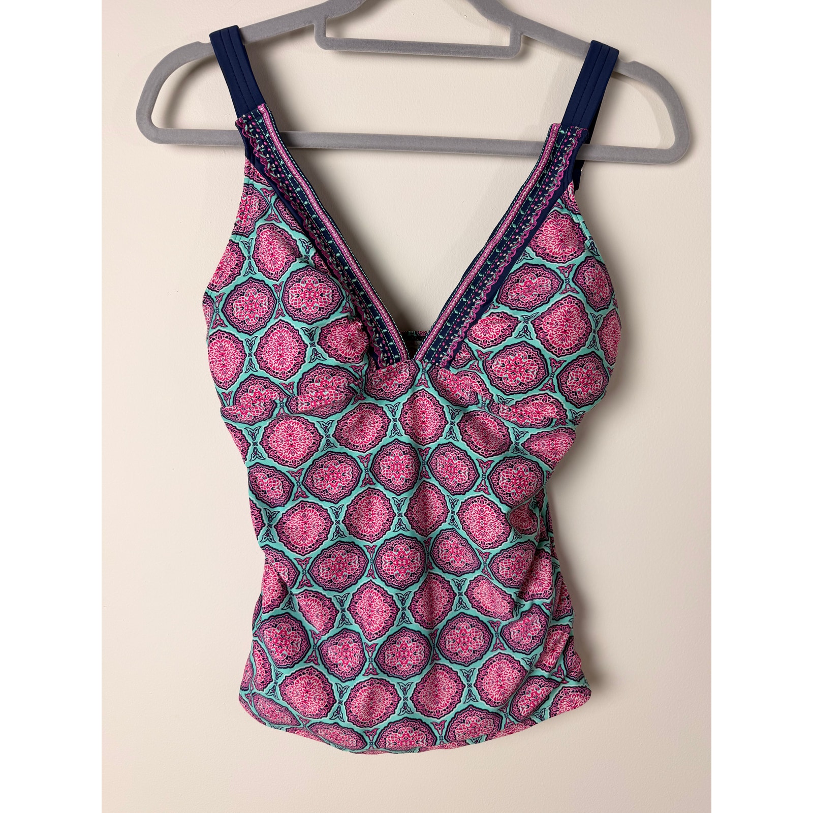 Cabana Life Printed Tankini Swim Top Small Straps Built In Bra Beach Vacation